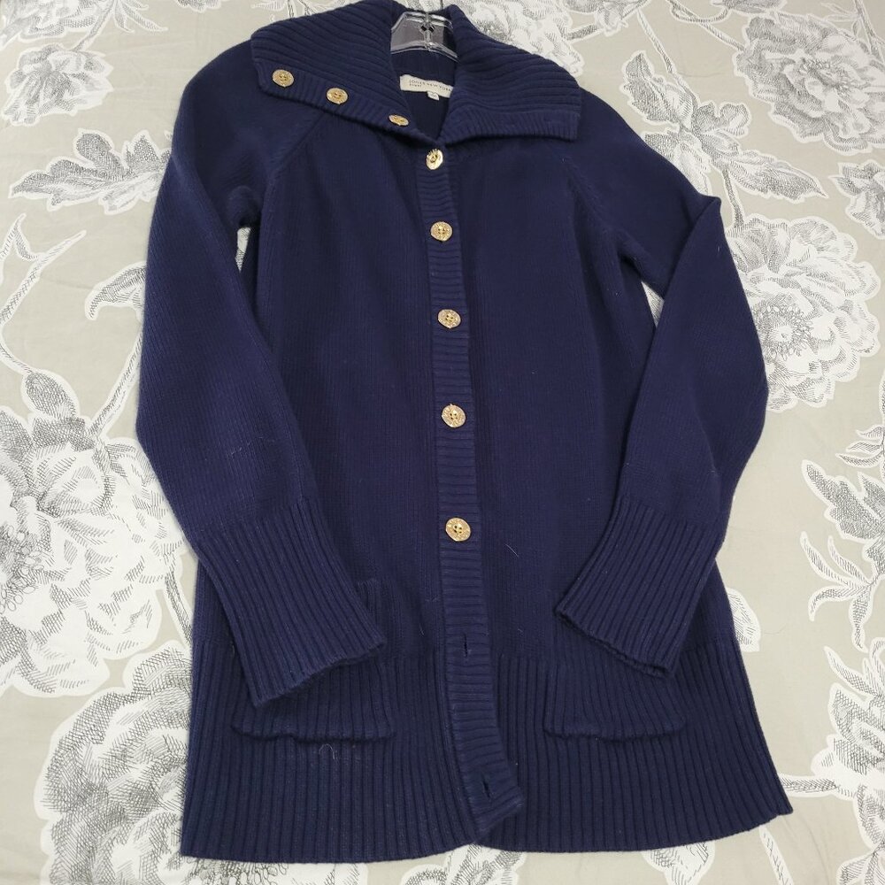 Jones of New York Navy Blue 100% Cotton Cardigan Size Small EUC